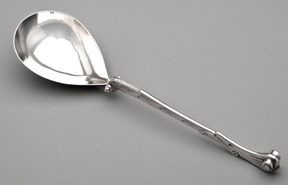 German Silver Auricular Scroll Spoon - Hamburg, J.F. Nicolassen