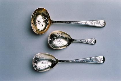 Victorian Silver Spoon Set, Caddy, Jam, Sifter - Aesthetic Movement