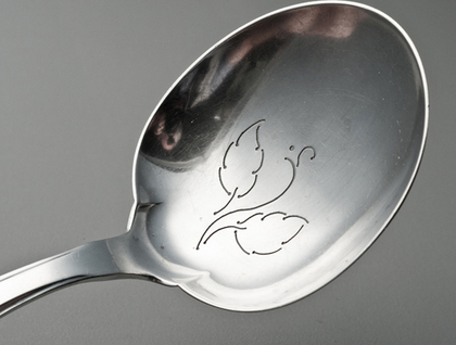 Danish Haandarbejde Modernist Silver Strawberry Serving Spoon - Pierced Bowl