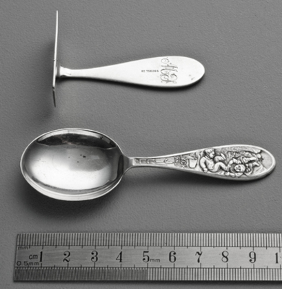 Nursery Rhyme Silver Christening Spoon and Baby Pusher - Little Boy Blue & Jack and Jill