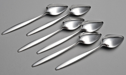 Georg Jensen Sterling Silver Cypress Pattern Fruit Spoons Triangular (Set of 6) - Grapefruit Spoons