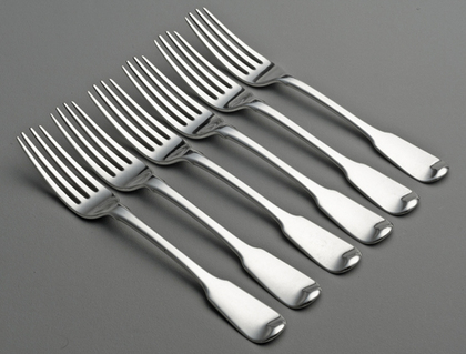 Georgian Silver Tableforks (Set of 6) - 1815, Waterloo - Leopard Head Family Crest, Spear