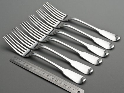 Georgian Silver Tableforks (Set of 6) - 1815, Waterloo - Leopard Head Family Crest, Spear