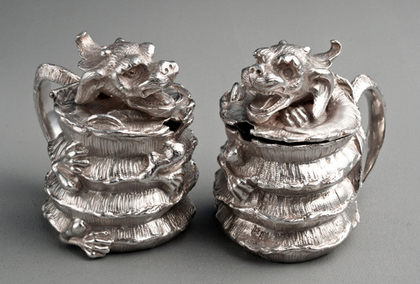 Sterling Silver Dragon Mustard Pots (Pair) - C.J. Vander, James Barclay Hennell