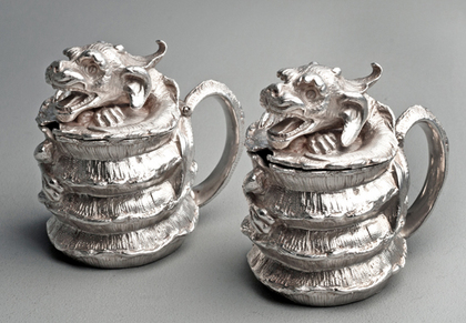 Sterling Silver Dragon Mustard Pots (Pair) - C.J. Vander, James Barclay Hennell