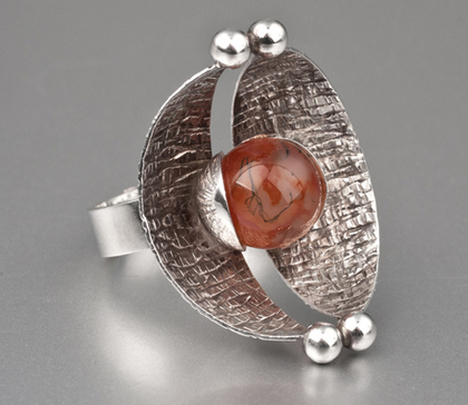 Elis Kauppi Finnish Sterling Silver and Agate Ring - Kupittaan Kulta