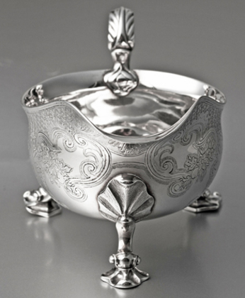 Early Georgian Rococo Sterling Silver Sauce Boat - Richard Pargeter, Alleyn Family Crest, Lidsel Family