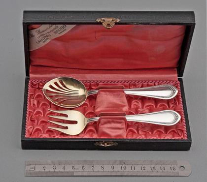 Antique Swiss Silver Pickle/ Preserve Spoon and Fork - Leuenberger, Antiker Silber Besteck