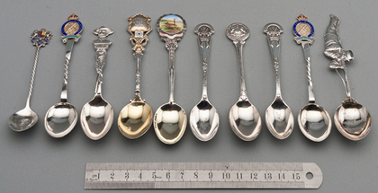 Ten Sterling Silver and Enamel Souvenir Spoons - Rifle Shooting and Boer War