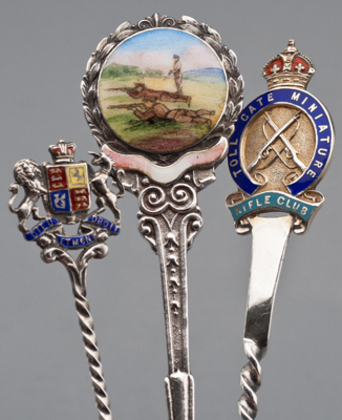 Ten Sterling Silver and Enamel Souvenir Spoons - Rifle Shooting and Boer War