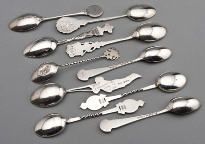 Ten Sterling Silver and Enamel Souvenir Spoons - Rifle Shooting and Boer War