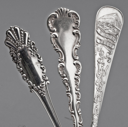 Ten American Sterling Silver Souvenir Spoons - California, Honolulu, Boulder Dam, Philadelphia, Hawaii, Washington, Detroit, Chicago