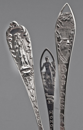 Ten American Sterling Silver Souvenir Spoons - California, Honolulu, Boulder Dam, Philadelphia, Hawaii, Washington, Detroit, Chicago