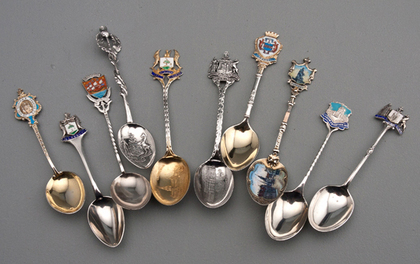 Ten Sterling Silver and Enamel Souvenir Spoons - Scottish Towns