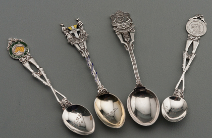 Ten Sterling Silver and Enamel Souvenir Spoons - Crossed Rifles Shooting Trophies