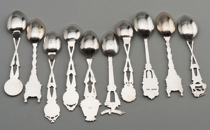 Ten Sterling Silver and Enamel Souvenir Spoons - Crossed Rifles Shooting Trophies