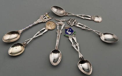 Ten Sterling Silver and Enamel Souvenir Spoons - Crossed Rifles Shooting Trophies