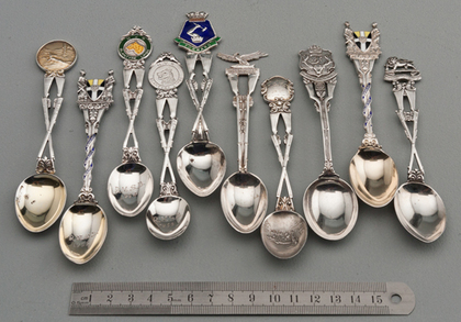 Ten Sterling Silver and Enamel Souvenir Spoons - Crossed Rifles Shooting Trophies