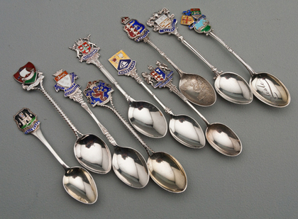 Ten Sterling Silver and Enamel Souvenir Spoons - British Cities