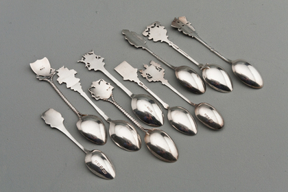 Ten Sterling Silver and Enamel Souvenir Spoons - British Cities