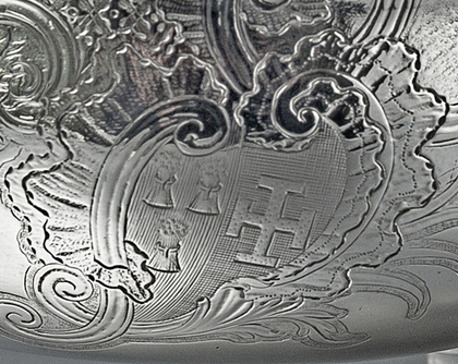 Early Georgian Rococo Sterling Silver Sauce Boat - Richard Pargeter, Alleyn Family Crest, Lidsel Family