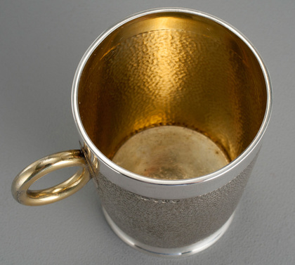 Antique Silver Gilded Christening Mug - Ox Eye Handle