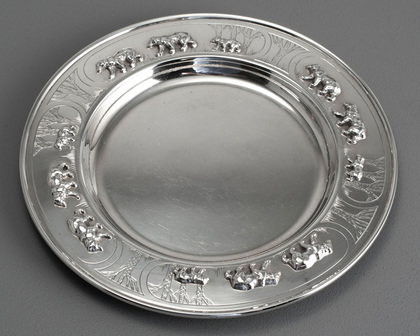 Sterling Silver Three Bears Christening Plate - Goldilocks, Mappin & Webb, nursery Rhyme