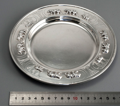 Sterling Silver Three Bears Christening Plate - Goldilocks, Mappin & Webb, nursery Rhyme