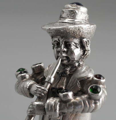 Hanau Silver Bejewelled Cabochon Musician - 13 Loth, Trumpet Player