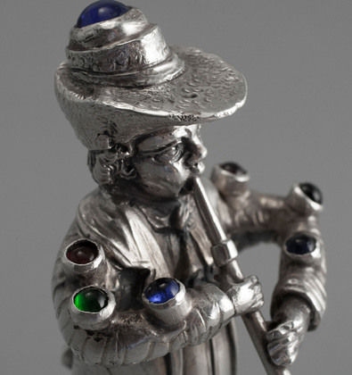 Hanau Silver Bejewelled Cabochon Musician - 13 Loth, Trumpet Player