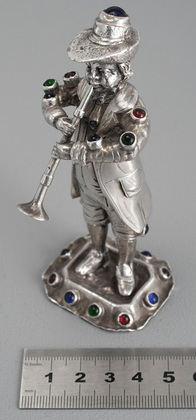 Hanau Silver Bejewelled Cabochon Musician - 13 Loth, Trumpet Player