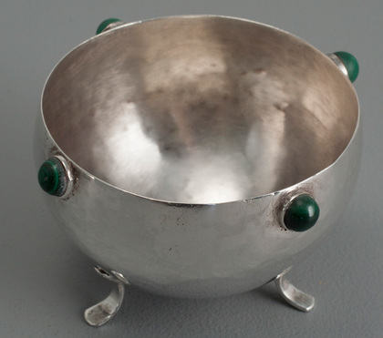 Zambian Arts & Crafts Sterling Silver & Malachite Milkjug, Sugarbowl and Sugarspoon - Klaus Rygaard