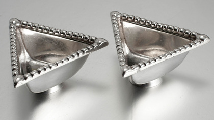 Traprain Treasure Sterling Silver Triangular Salt Cellars (Pair) - Authorised Reproductions, Brook & Son - Small size