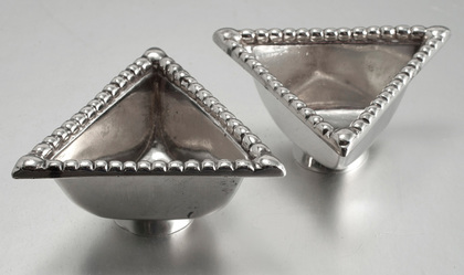 Traprain Treasure Sterling Silver Triangular Salt Cellars (Pair) - Authorised Reproductions, Brook & Son - Small size