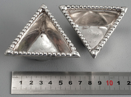 Traprain Treasure Sterling Silver Triangular Salt Cellars (Pair) - Authorised Reproductions, Brook & Son - Small size