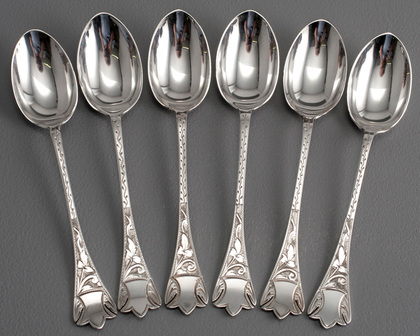 Victorian Silver Trefid Teaspoons (Set of 6) - Bright Cut Engraving