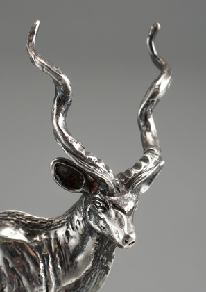 Solid Silver Kudu Antelope on Wooden Base - Silver Creations, Zimbabwe