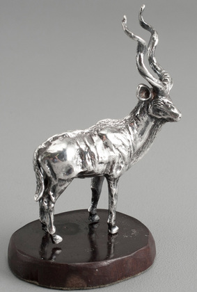 Solid Silver Kudu Antelope on Wooden Base - Silver Creations, Zimbabwe