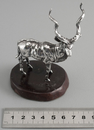 Solid Silver Kudu Antelope on Wooden Base - Silver Creations, Zimbabwe