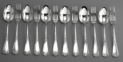 Puiforcat 950 Antique French Silver Louis XV Pattern Luncheon/ Dessert Flatware Set ( 6 Spoons and 6 Forks)