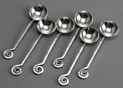 Kurt Jobst Arts & Crafts Sterling Silver Salt or Condiment Spoons (Set of 6) - Spiral Design