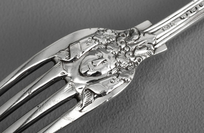 Bacchanalian Pattern Antique Silver Dessert Fork - Francis Higgins