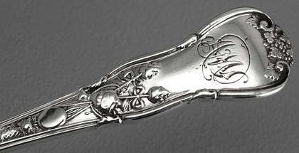 Bacchanalian Pattern Antique Silver Dessert Fork - Francis Higgins