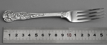 Bacchanalian Pattern Antique Silver Dessert Fork - Francis Higgins