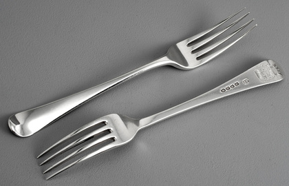 Georgian Silver Hanoverian Silver Tableforks (Pair) - Douglas Family Crest, Jamais Arriere