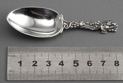 Victorian Cast Silver Vine, Leaf and Grape Caddy Spoon - Rawlings & Summers