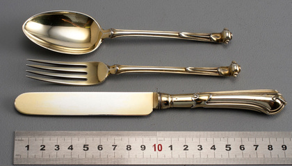 Antique Silver Christening Set (Gilded Knife, Fork & Spoon) - F B Thomas & Co