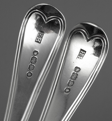 Victorian Silver Toddy Ladles (Pair) - With Heart and Hand, Dudgeon Family Crest, Henry Holland