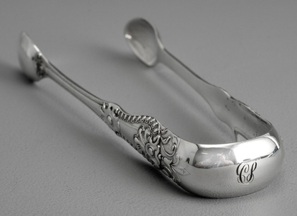 Rare Victorian Scottish Silver Grecian Pattern Variant - 6 Spoons and Matching Sugartongs - Robert Scott, Glasgow