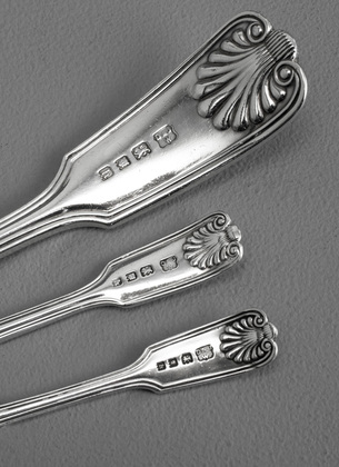 Marais Family Sterling Silver Ladle, Saltspoon & Butterknife (Set of 3) - Marias Family Coat of Arms